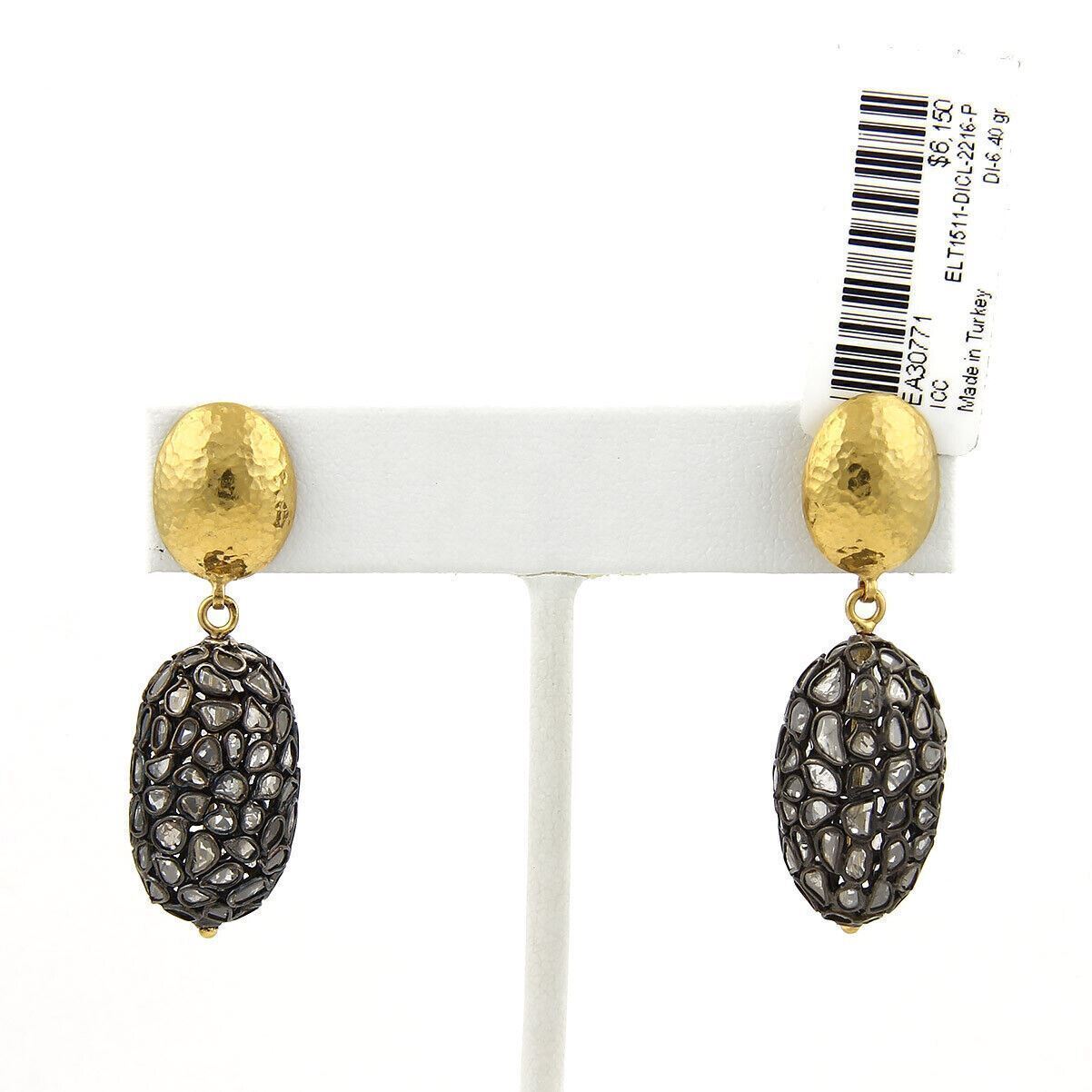 Gurhan Pastiche Sliced Diamond 24k Gold & Sterling Dangle Oval Earrings