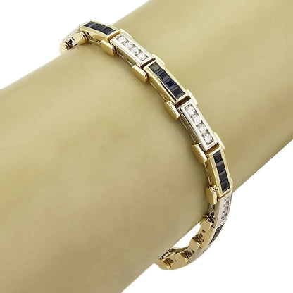 Diamond & Sapphire 18k Multi Tone Gold Bar Link Bracelet