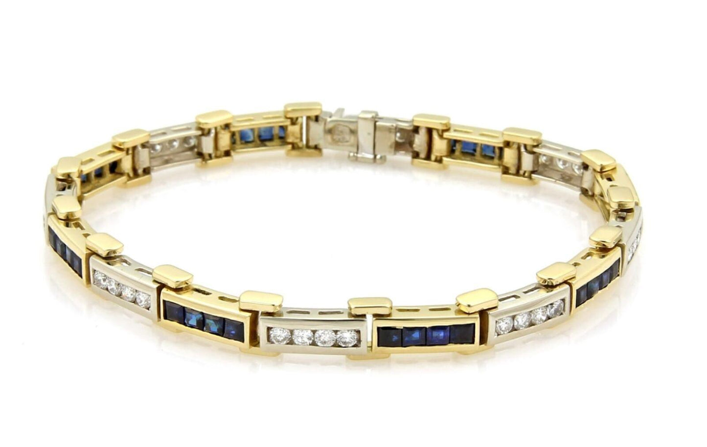 Diamond & Sapphire 18k Multi Tone Gold Bar Link Bracelet