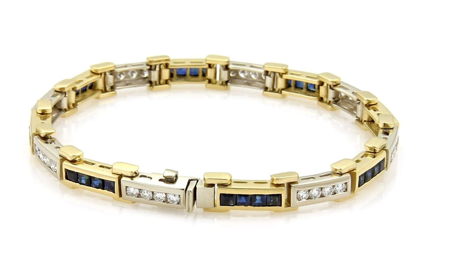 Diamond & Sapphire 18k Multi Tone Gold Bar Link Bracelet