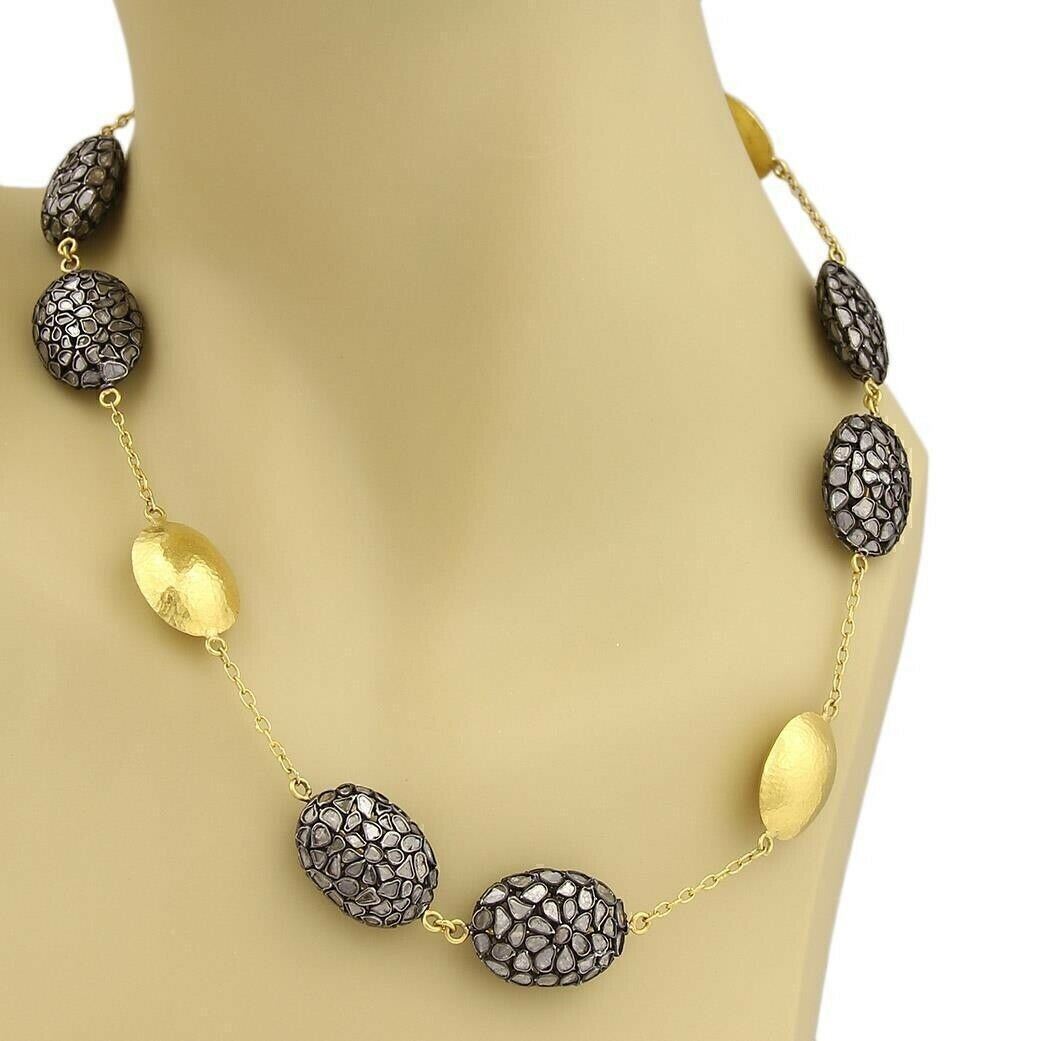 Gurhan Pastiche Sliced Diamonds 24k Gold & Sterling Station Necklace