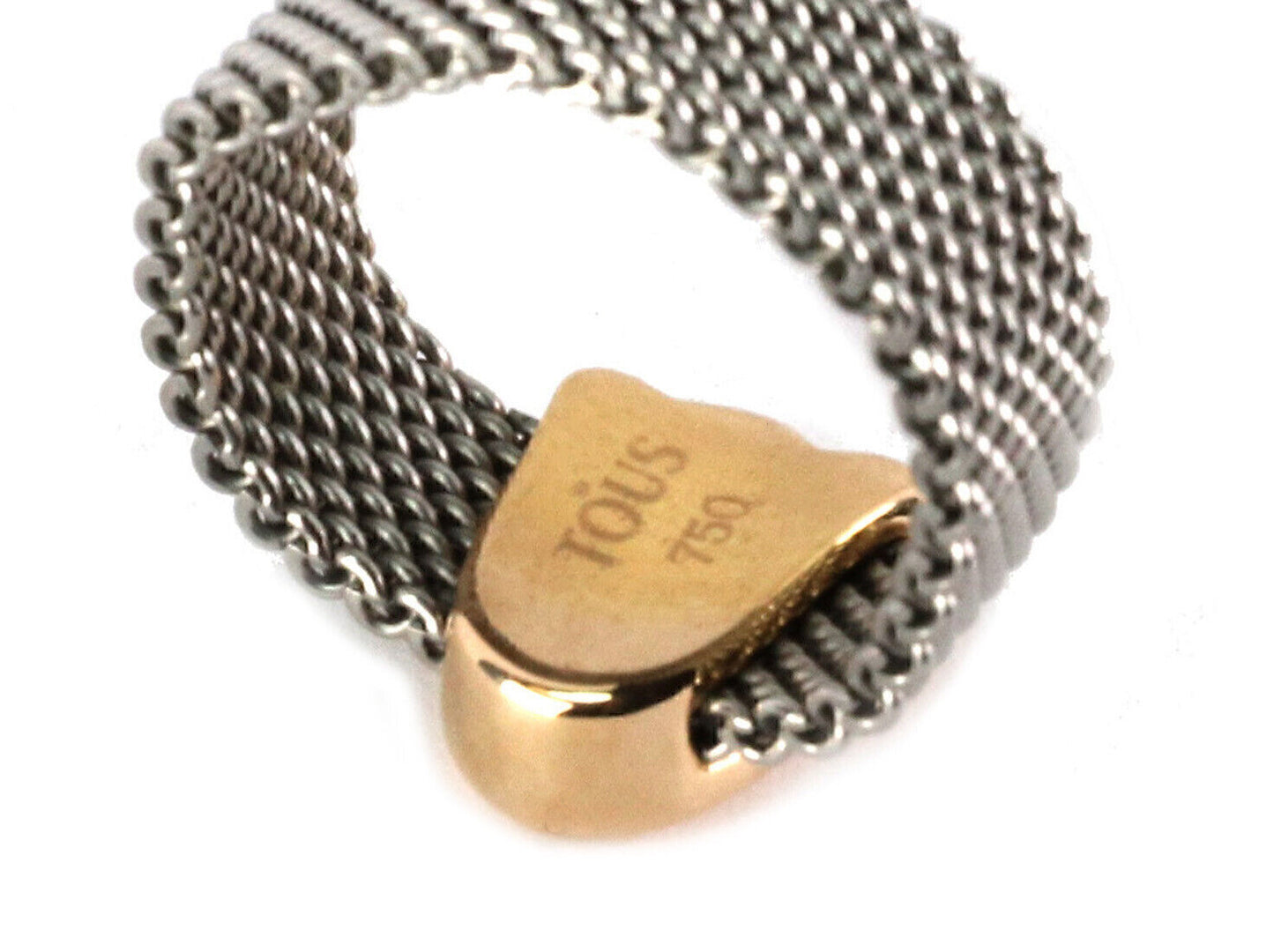 Tous 18k Gold & Stainless Tulip Charm Mesh Flex Band Ring - Size 6