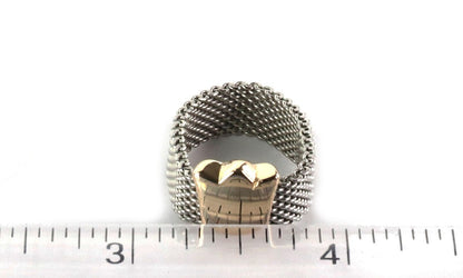 Tous 18k Gold & Stainless Tulip Charm Mesh Flex Band Ring - Size 6