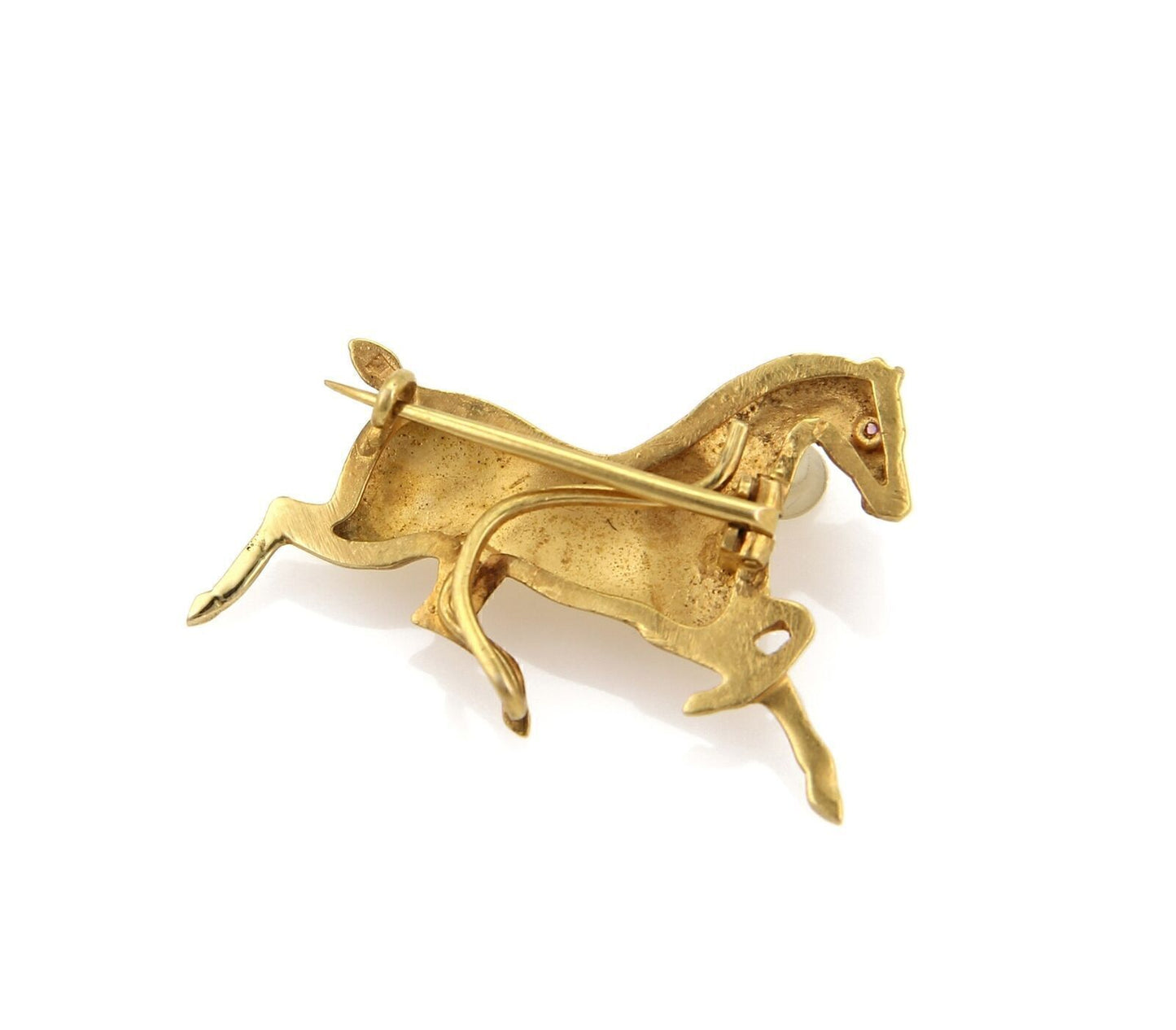 Ruby Horse 14k Yellow Gold Brooch Pin