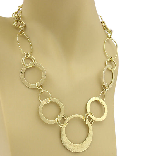 Ippolita Hammered Assorted Size Open Circle 18k Gold Link Necklace