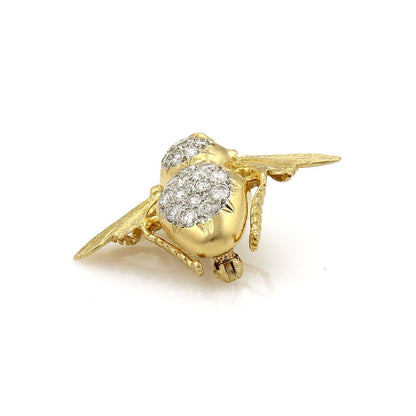 Diamonds & Emerald 18k Yellow Gold Large Bee Pin Brooch