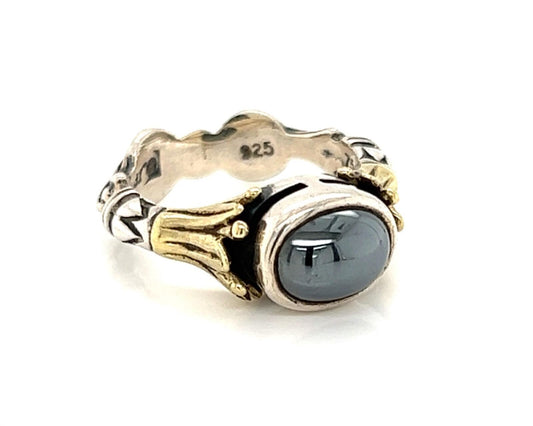 Lagos Hematite Sterling Silver & 18k Yellow Gold Ring