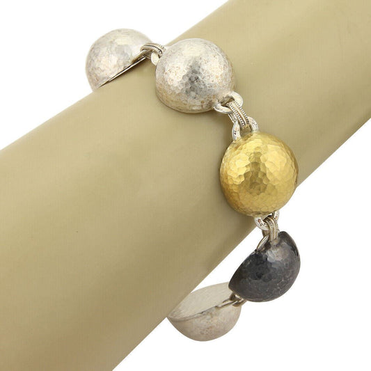 Gurhan Dome 24k Gold Overlay Black & White Sterling Half Dome Bracelet