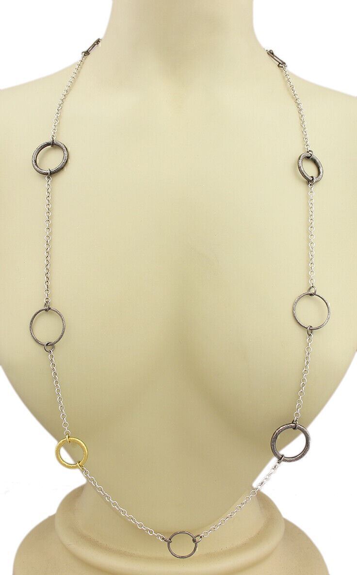 Gurhan HOOPLA Dark & White Sterling & 24k Gold Overlay Circle Necklace