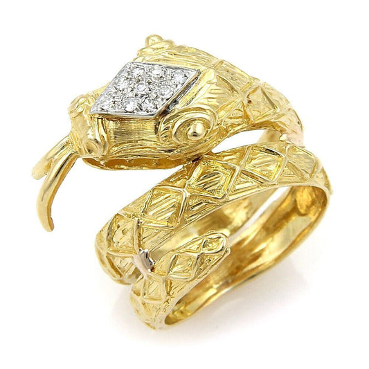 Diamond Coiled Snake 10mm Wide Wrap 18K Yellow Gold Ring - Size 6.5