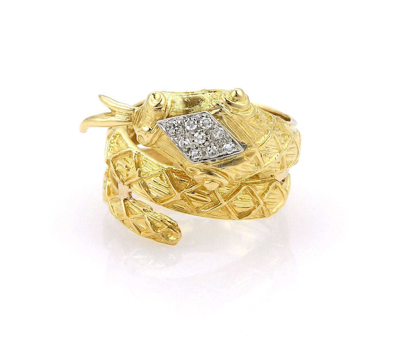 Diamond Coiled Snake 10mm Wide Wrap 18K Yellow Gold Ring - Size 6.5