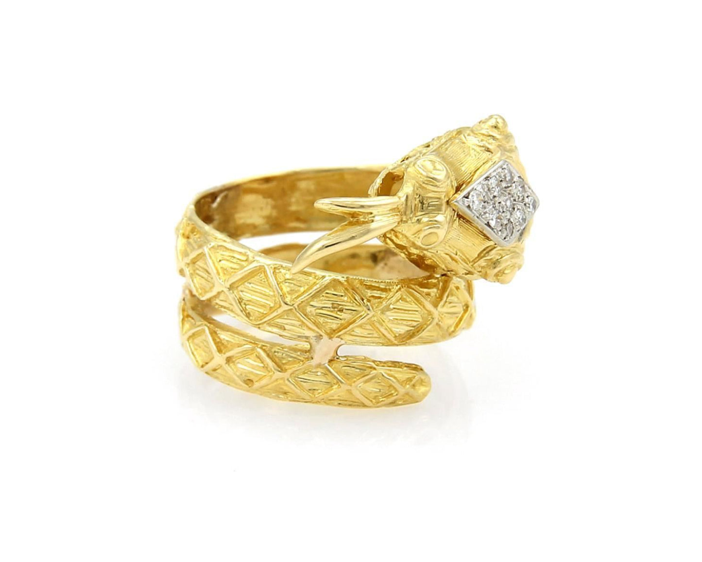 Diamond Coiled Snake 10mm Wide Wrap 18K Yellow Gold Ring - Size 6.5