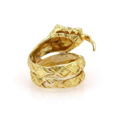 Diamond Coiled Snake 10mm Wide Wrap 18K Yellow Gold Ring - Size 6.5