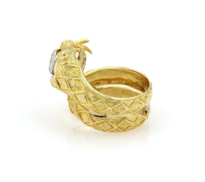 Diamond Coiled Snake 10mm Wide Wrap 18K Yellow Gold Ring - Size 6.5