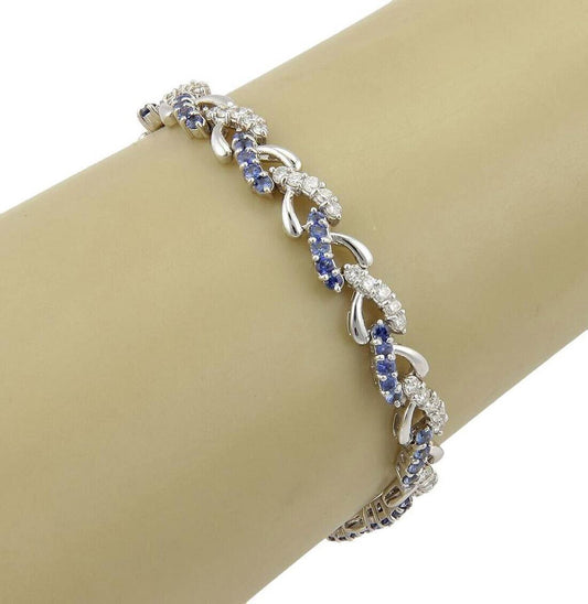 Diamond Sapphire 18k White Gold Heart Link Bracelet