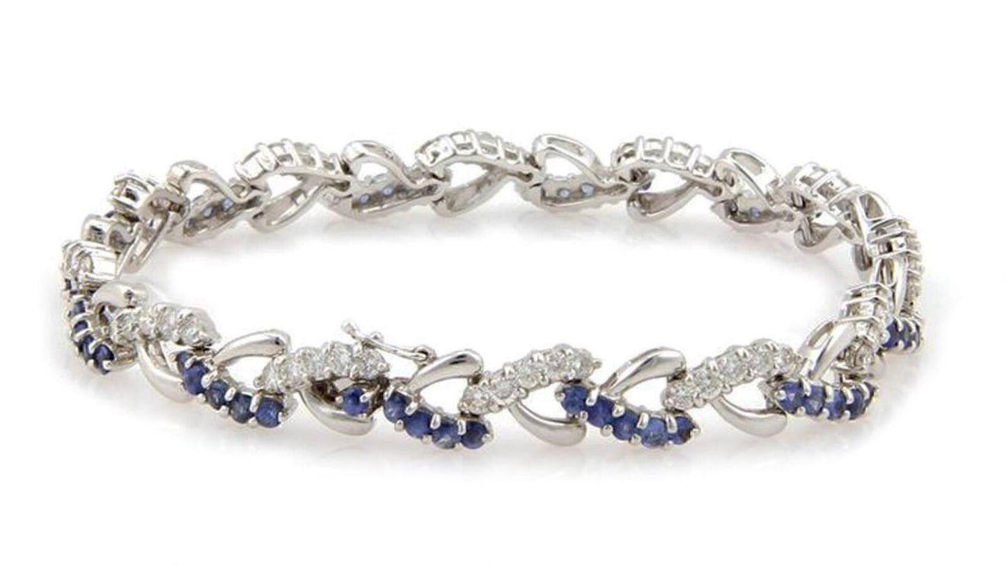 Diamond Sapphire 18k White Gold Heart Link Bracelet