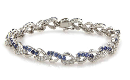 Diamond Sapphire 18k White Gold Heart Link Bracelet