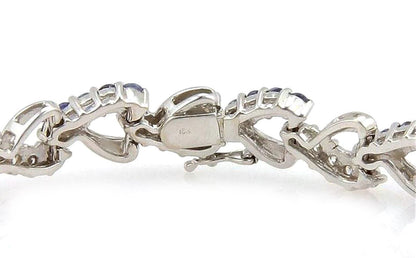 Diamond Sapphire 18k White Gold Heart Link Bracelet