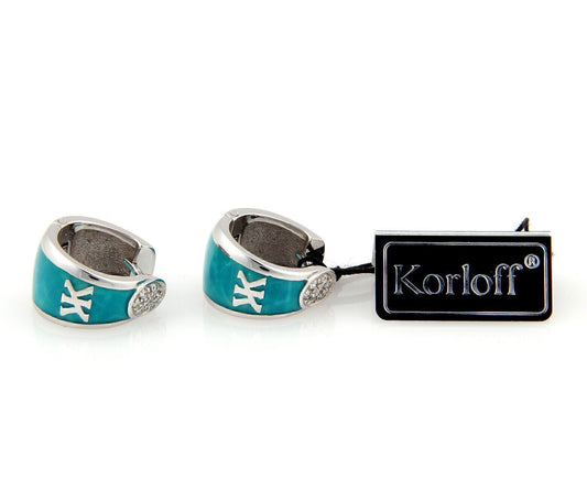 Korloff Diamond & Enamel 18k White Gold Huggie Earrings