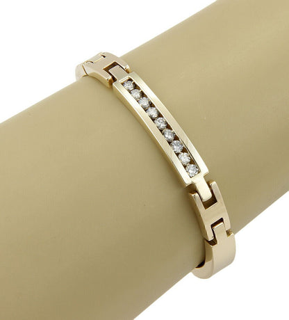 La Triomphe Diamond 14k Yellow Gold Curved Bar & H Link Bracelet