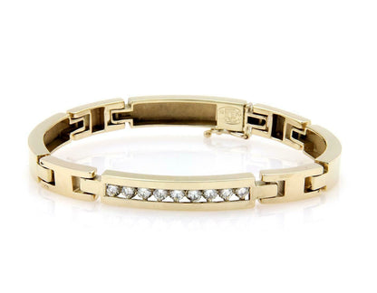 La Triomphe Diamond 14k Yellow Gold Curved Bar & H Link Bracelet