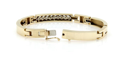 La Triomphe Diamond 14k Yellow Gold Curved Bar & H Link Bracelet