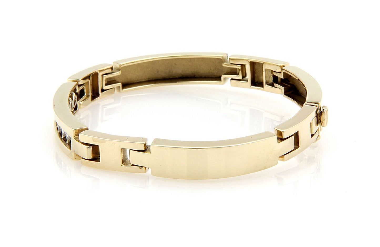 La Triomphe Diamond 14k Yellow Gold Curved Bar & H Link Bracelet