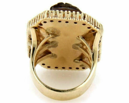 Diamond & Carnelian High Relief Carved 14k Gold Julius Caesar Ring - Size 7