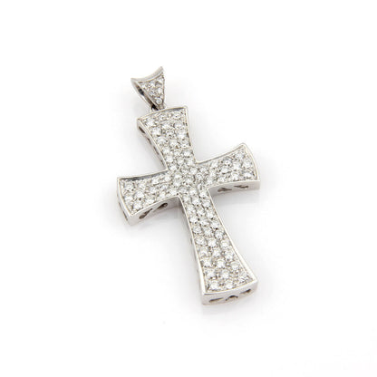 Large 2.00ct Pave Diamond 18k White Gold Cross Charm Pendant