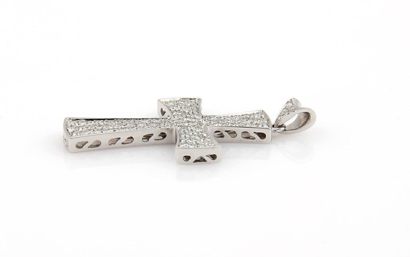 Large 2.00ct Pave Diamond 18k White Gold Cross Charm Pendant