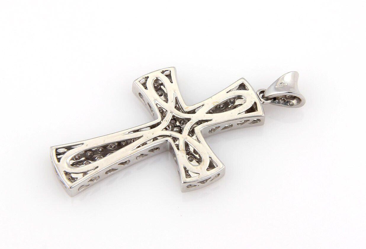 Large 2.00ct Pave Diamond 18k White Gold Cross Charm Pendant