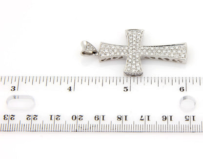 Large 2.00ct Pave Diamond 18k White Gold Cross Charm Pendant