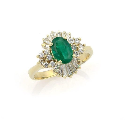 Diamond Emerald 14k Yellow Gold Cocktail Ring - Size 8.5