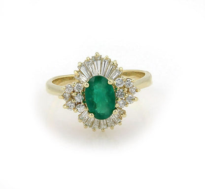 Diamond Emerald 14k Yellow Gold Cocktail Ring - Size 8.5