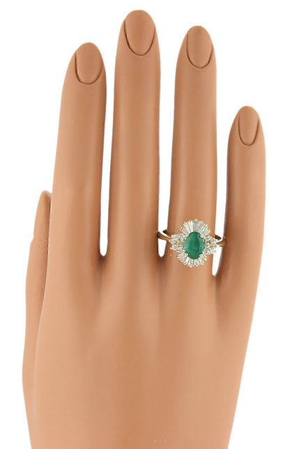 Diamond Emerald 14k Yellow Gold Cocktail Ring - Size 8.5