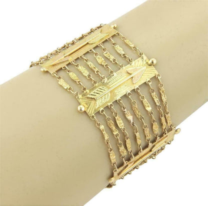 Multi Strand Arrow Bars Wide 18k Yellow Gold Bracelet