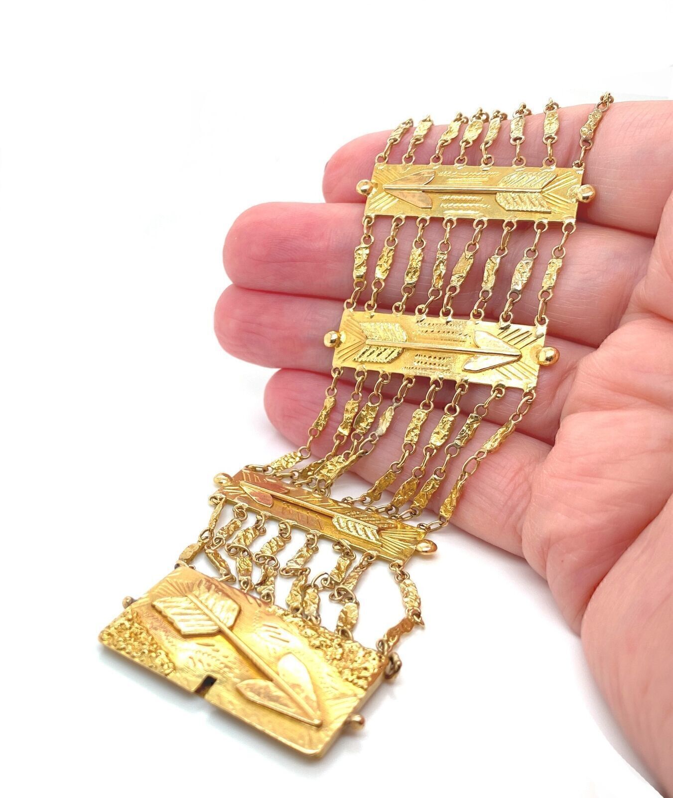 Multi Strand Arrow Bars Wide 18k Yellow Gold Bracelet