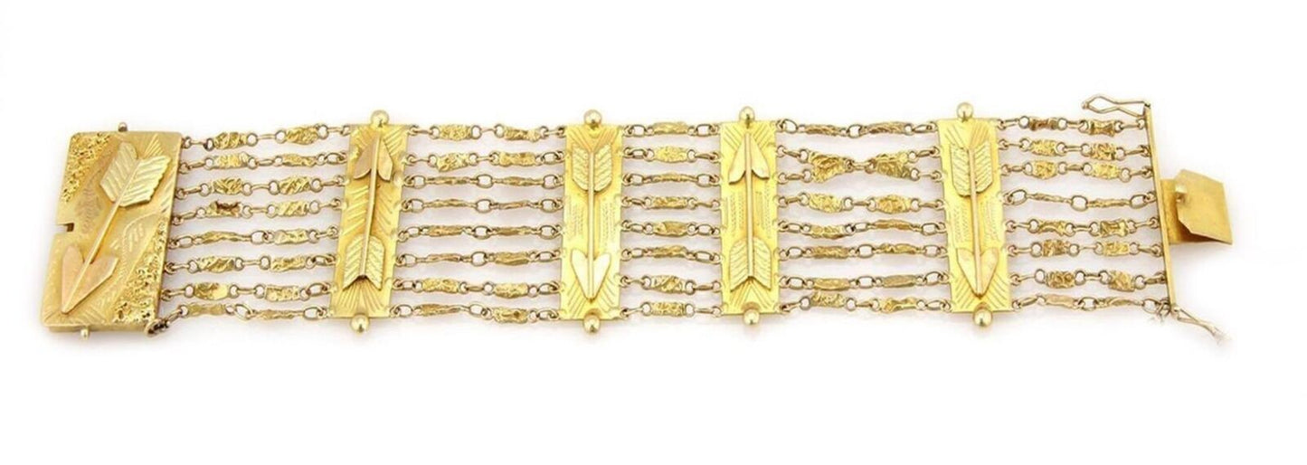 Multi Strand Arrow Bars Wide 18k Yellow Gold Bracelet