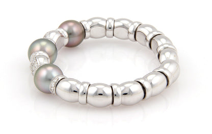 Diamond South Sea Grey Pearls 18k White Gold Fancy Cuff Bangle Bracelet