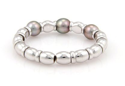 Diamond South Sea Grey Pearls 18k White Gold Fancy Cuff Bangle Bracelet