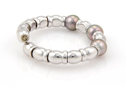 Diamond South Sea Grey Pearls 18k White Gold Fancy Cuff Bangle Bracelet