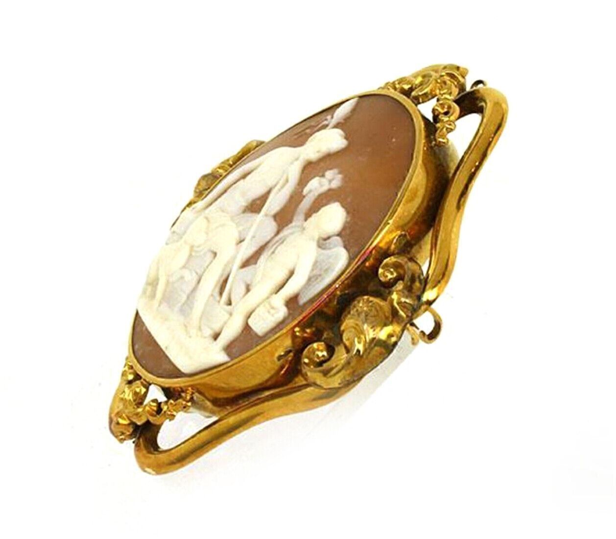 Oval Shell Cameo Mythological 14k Yellow Gold Pin Brooch