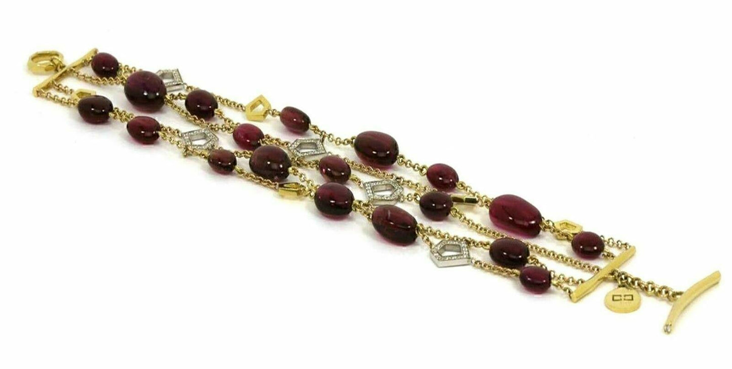 Ron Hami Diamond Pink Tourmaline 5 Strands 18k Yellow Gold Toggle Bracelet