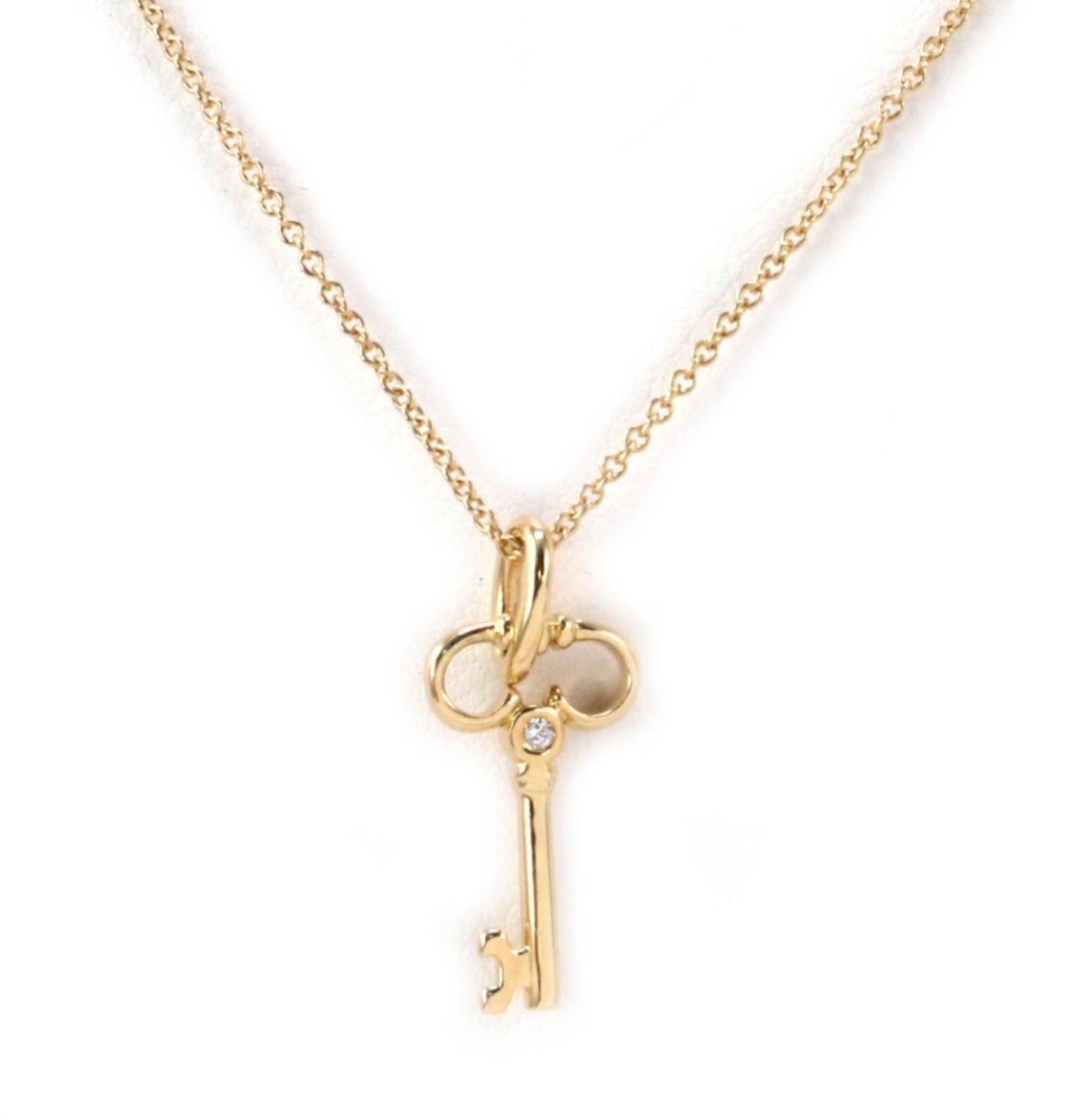 Tiffany & Co. Diamond 18k Yellow Gold Key Pendant Necklace