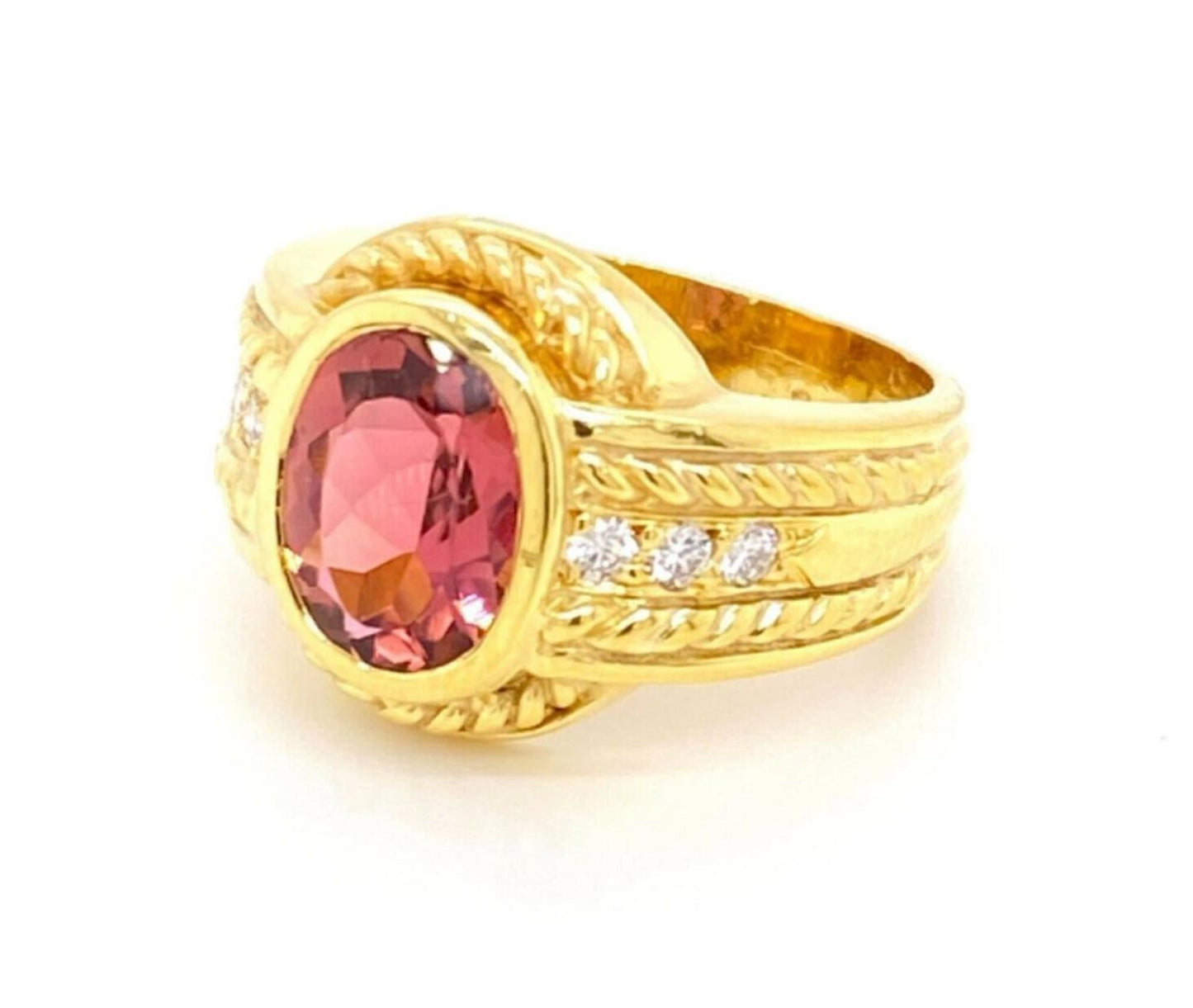 Judith Ripka Diamond Pink Tourmaline 18k Yellow Gold Ring - Size 6