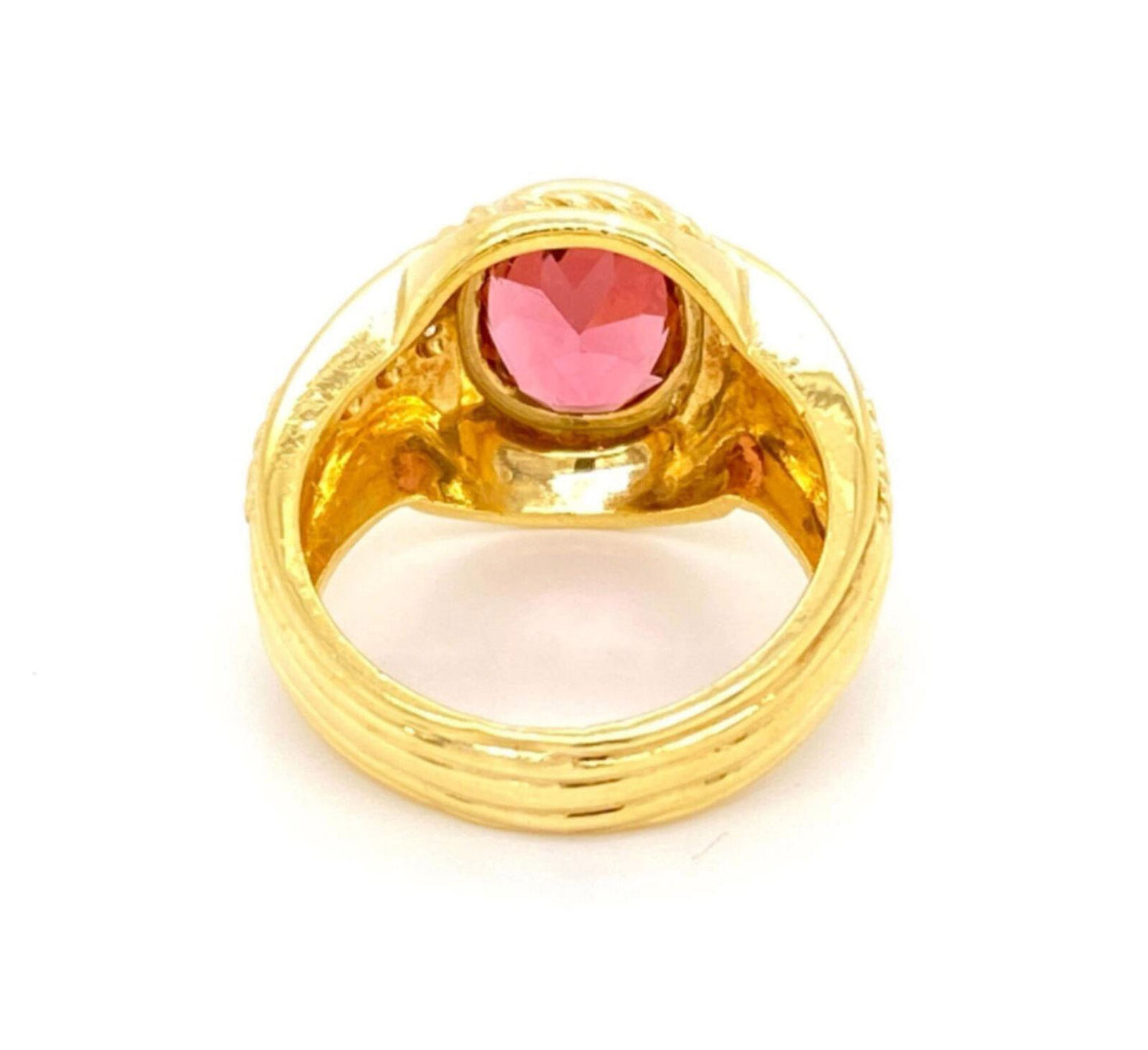 Judith Ripka Diamond Pink Tourmaline 18k Yellow Gold Ring - Size 6