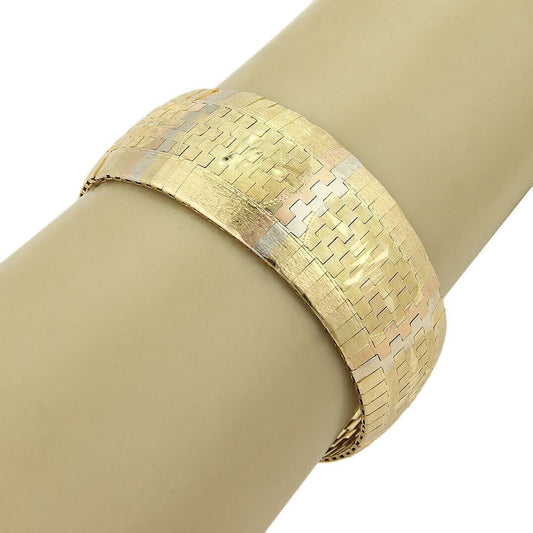 Diamond Cut Design 18k Tricolor Gold Graduated Flex Bracelet - 56.4gr. CLOSEOUT!
