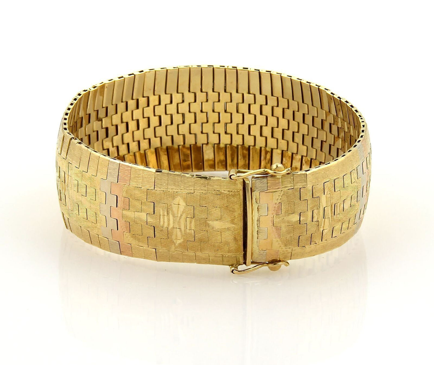Diamond Cut Design 18k Tricolor Gold Graduated Flex Bracelet