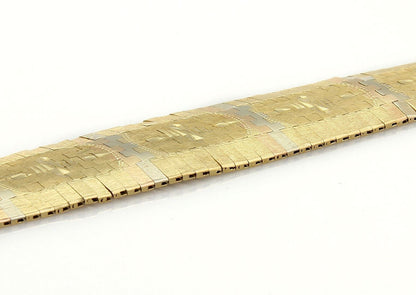 Diamond Cut Design 18k Tricolor Gold Graduated Flex Bracelet