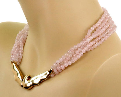 Tiffany & Co. Picasso 18k Gold Yellow Dove Rose Quartz Beaded Necklace